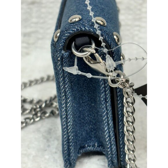 Coach Studded Blue Denim Wallet With Chain Strap #100504 - Picture 4 of 8